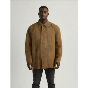 Claiborne Men's Brown Microsuede Twill Jacket Size XL Collard Neckline Corpcore‎